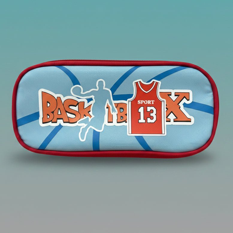 Pencil Pouch Double Chain- Sport 13, Gift Hub Mart, blue with red trim and basketball graphic.