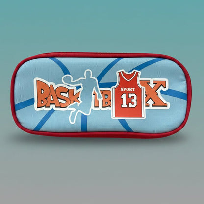 Pencil Pouch Double Chain- Sport 13, Gift Hub Mart, blue with red trim and basketball graphic.