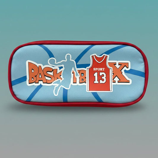 Pencil Pouch Double Chain- Sport 13, Gift Hub Mart, blue with red trim and basketball graphic.