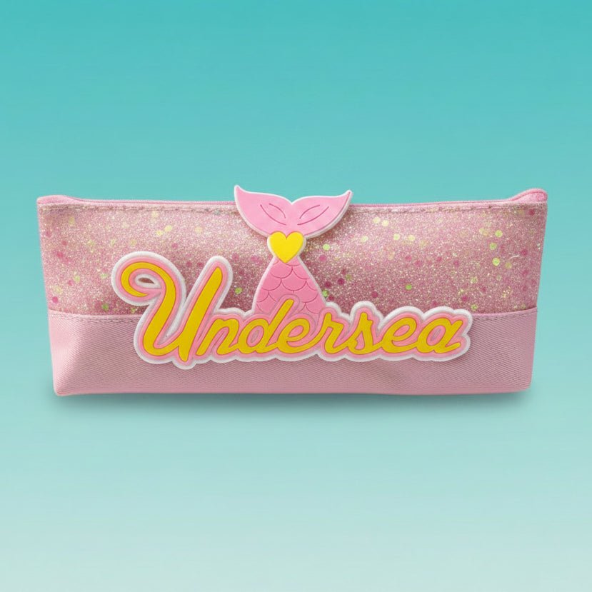 Gift Hub Mart Pencil Pouch Glitter Undersea pink with mermaid tail accent