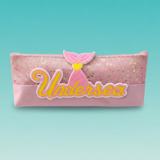Gift Hub Mart Pencil Pouch Glitter Undersea pink with mermaid tail accent