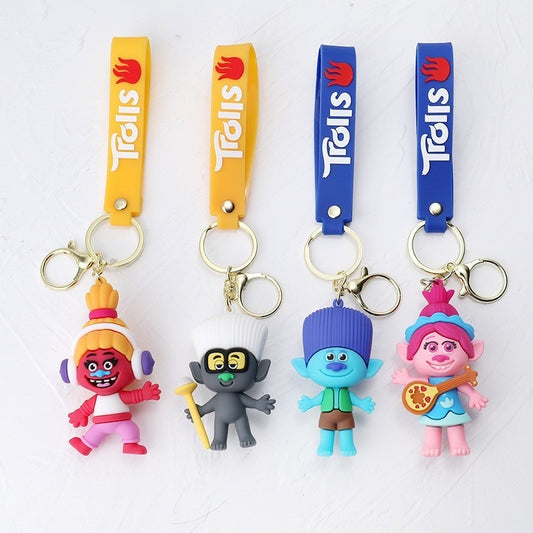 Trolls Cartoon 3D Character Keychain with Wristband