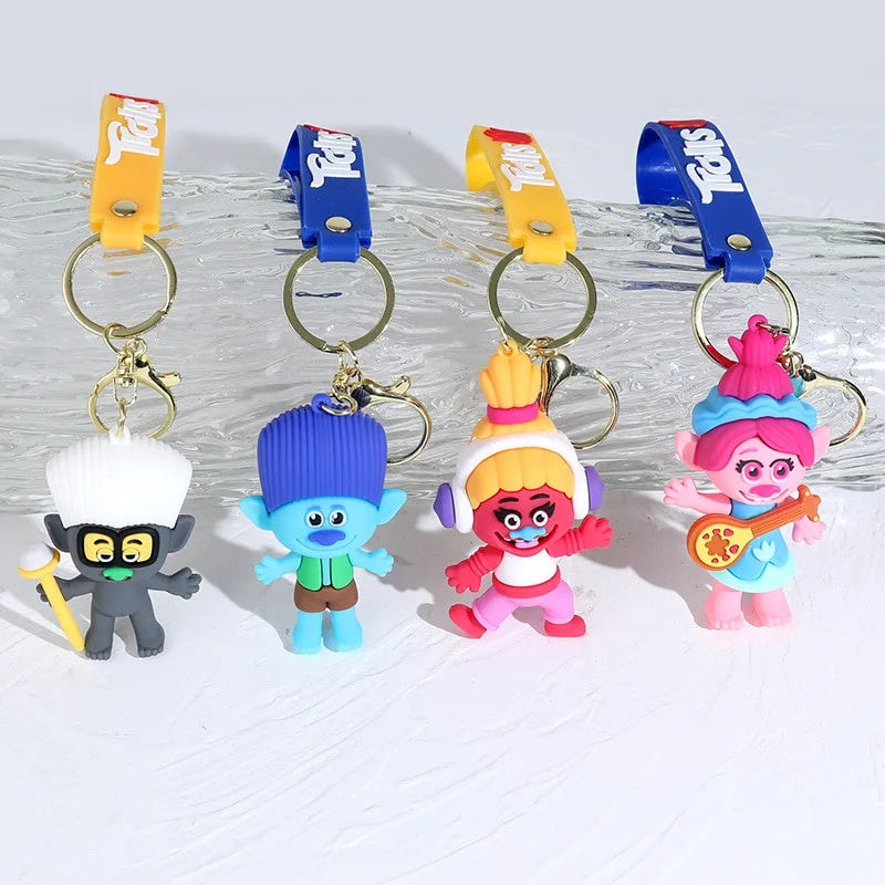 Trolls Cartoon 3D Character Keychain with Wristband