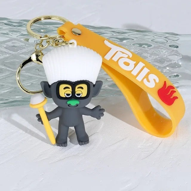 Trolls Cartoon 3D Character Keychain with Wristband