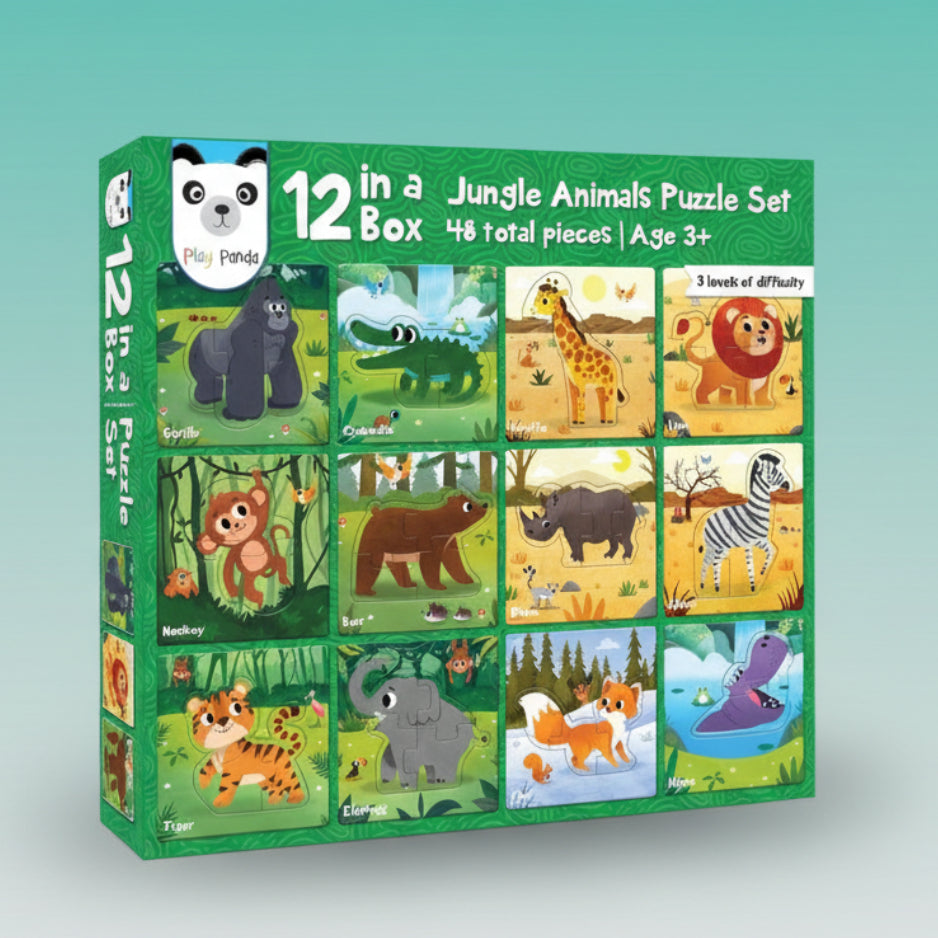 PLAY PANDA Jungle Animals Puzzle Set 12 Pictures by Gifthubmart