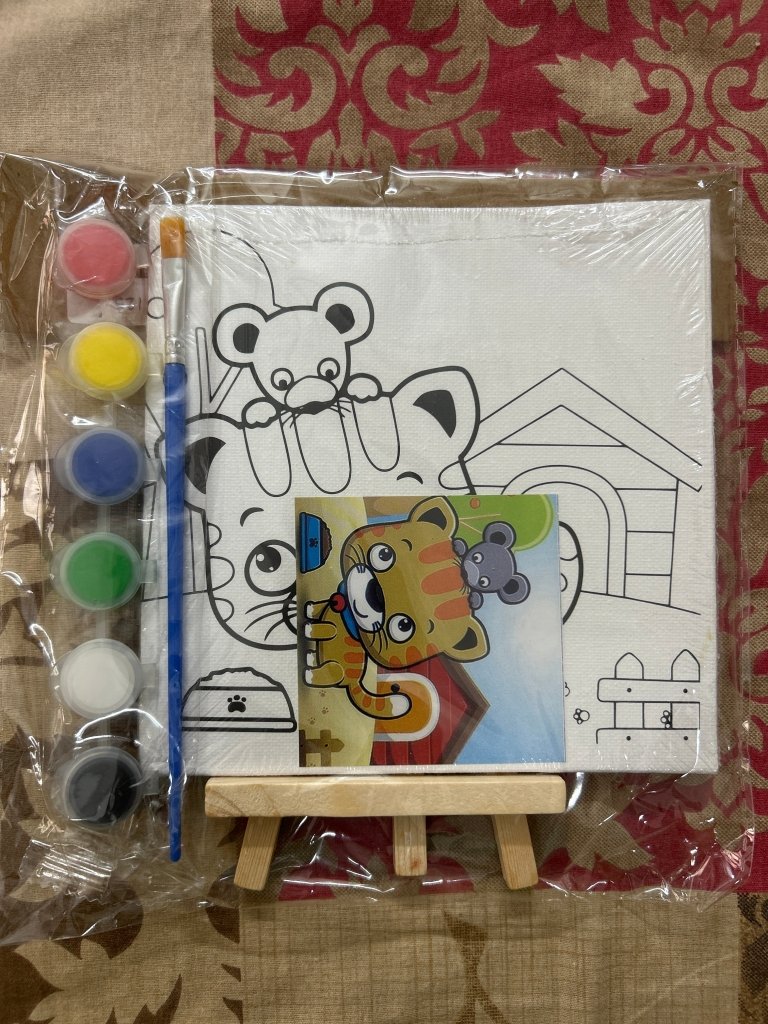 Pre Printed Canvas Easel Product by Gifthubmart - multi-color paint set and brush included