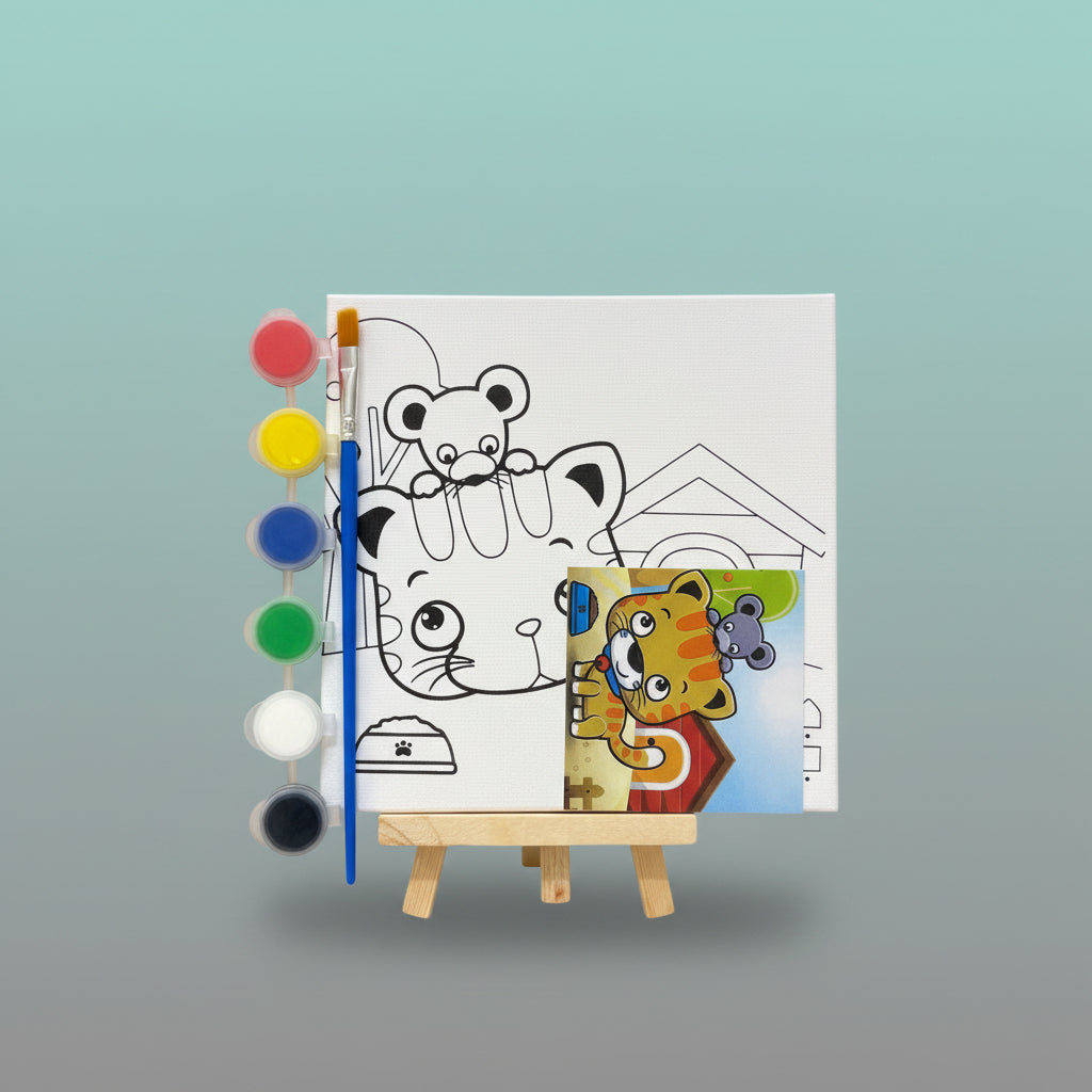 Pre Printed Canvas Easel Product by Gifthubmart - multi-color paint set and brush included