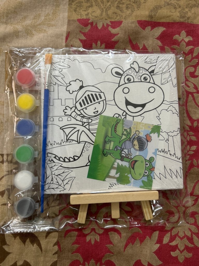 Gifthubmart Pre Printed Canvas Easel kit with multicolor paints and brush
