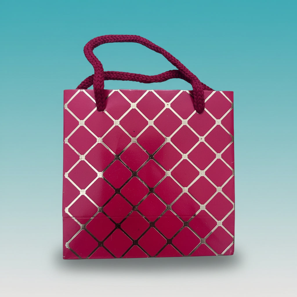 Red With Golden Checks Mini Paper Bag 12.5*12.5 cm by Gift Hub Mart
