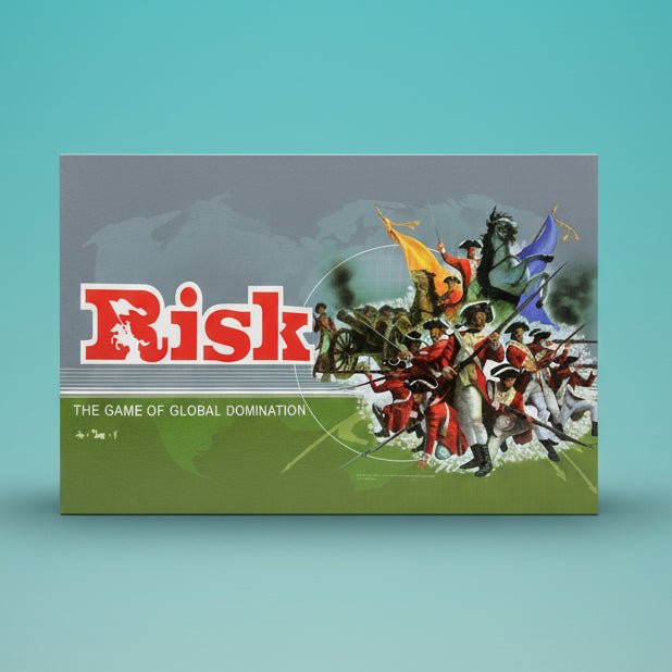 Risk - The Game of Global Domination board game box by Gift Hub Mart, green and grey cover