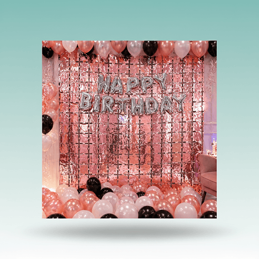 Rose Pink Square Foil Curtain by Gift Hub Mart, pink party backdrop with balloons