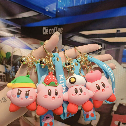 Kirby Cartoon 3D Rubber Keychain with Wristband