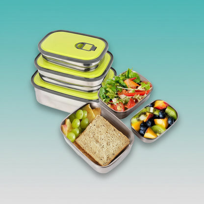 Stainless Steel Air Tight Containers Lunch Box Set of 3 by Gifthubmart