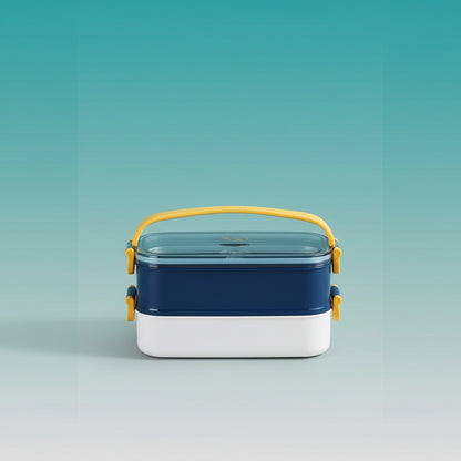 Stainless Steel Double Decker Bento Lunch Box with Handle Leak Proof Lunch Box with Fork & Spoon (3 Compartment) (Brunch) by Gifthubmart