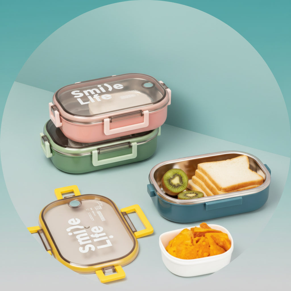 Stainless Steel Rectangle Single Layer Leakproof Lunch Box by Gifthubmart