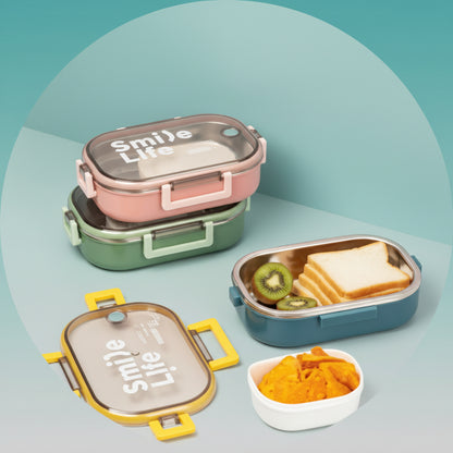 Stainless Steel Rectangle Single Layer Leakproof Lunch Box by Gifthubmart