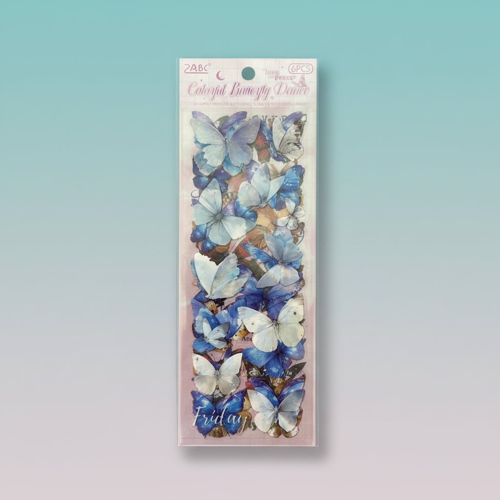 Gift Hub Mart Sticker Set: Butterflies, 6 Pcs, blue-toned butterfly stickers