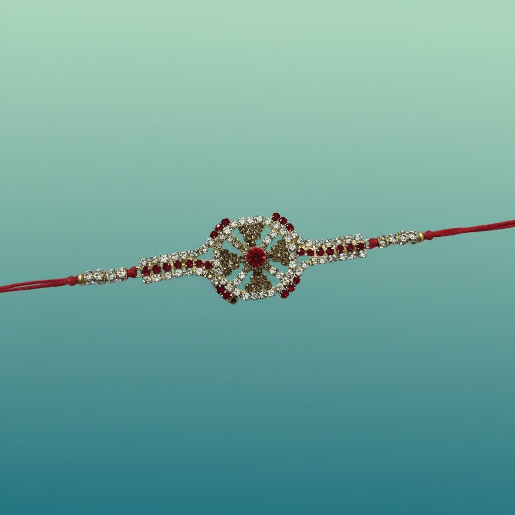 Stone Rakhi 100C by Gifthubmart with red cord and crystal stones