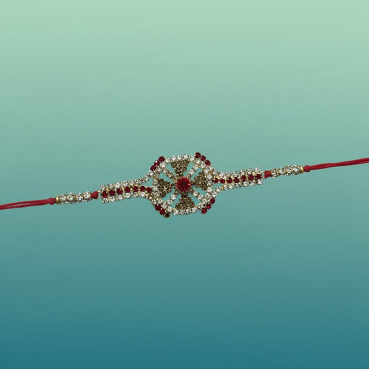 Stone Rakhi 100C by Gifthubmart with red cord and crystal stones