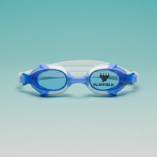 Gift Hub Mart Swim Goggle CI 1130 PF-005 in blue, packaged in a clear plastic case