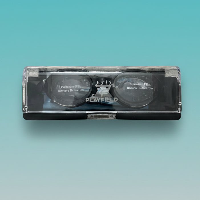 Swim Goggle CI 441 by Gift Hub Mart - black-framed goggles with protective film in a clear case
