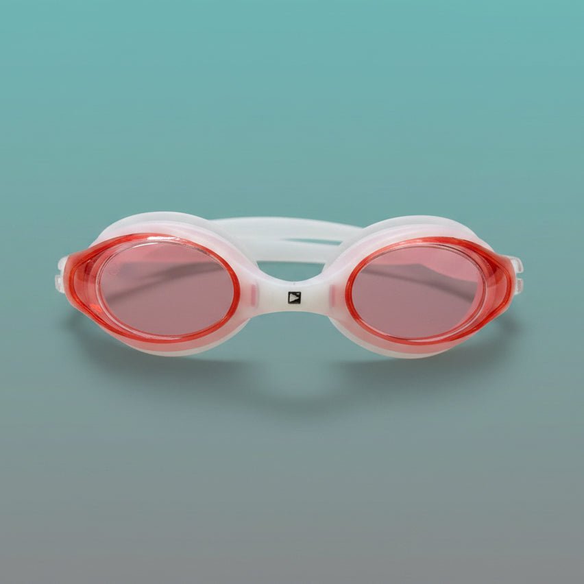 Swim Goggle SP 25 by Gift Hub Mart, white frame with pink lenses and adjustable strap