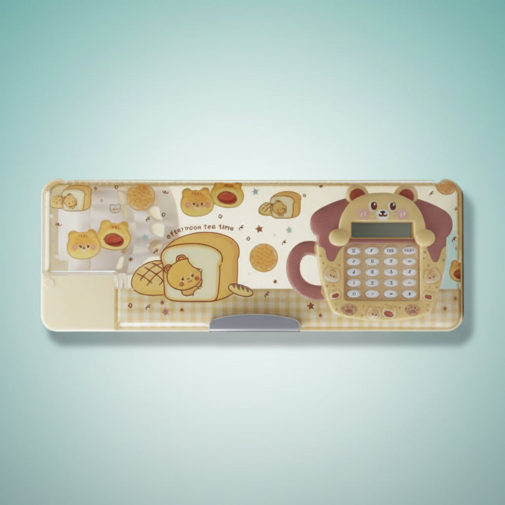 Tea Cup Calculator Acrylic Pencil Box (Double Side) by Gift Hub Mart