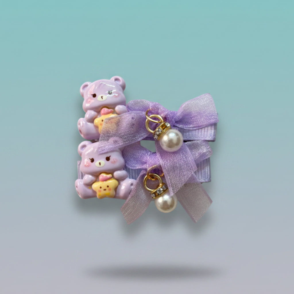 Teddy Bow Hair Clip Set of 2 by Gift Hub Mart