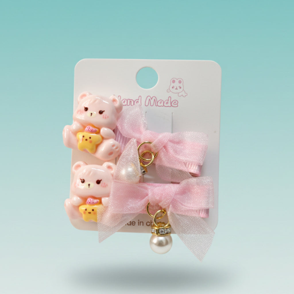 Teddy Bow Hair Clip Set of 2 by Gift Hub Mart