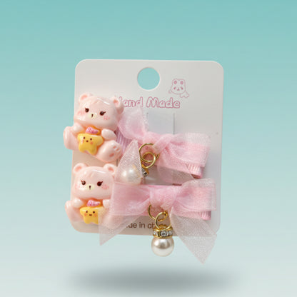 Teddy Bow Hair Clip Set of 2 by Gift Hub Mart