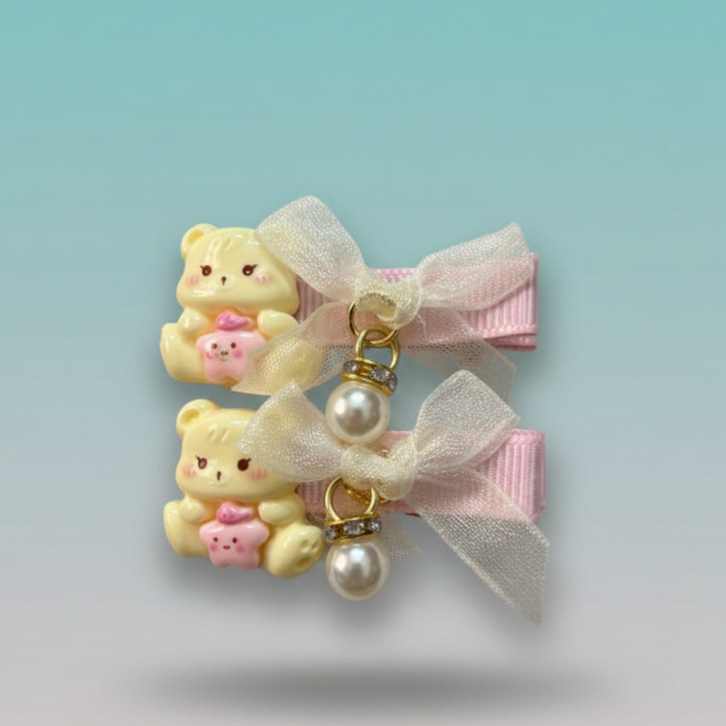 Teddy Bow Hair Clip Set of 2 by Gift Hub Mart