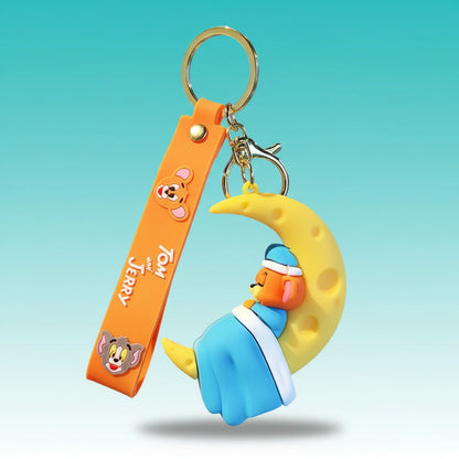 Tom & Jerry on Moon 3D Rubber Keychain with Wristband by Gifthubmart