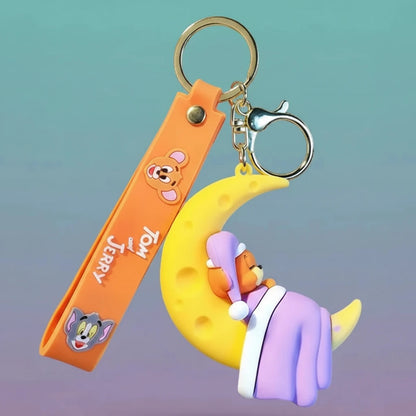 Tom & Jerry on Moon 3D Rubber Keychain with Wristband by Gifthubmart
