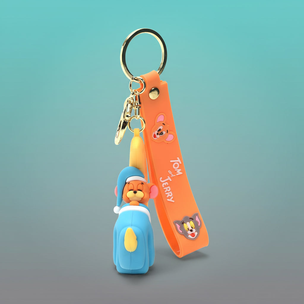 Tom & Jerry on Moon 3D Rubber Keychain with Wristband by Gifthubmart