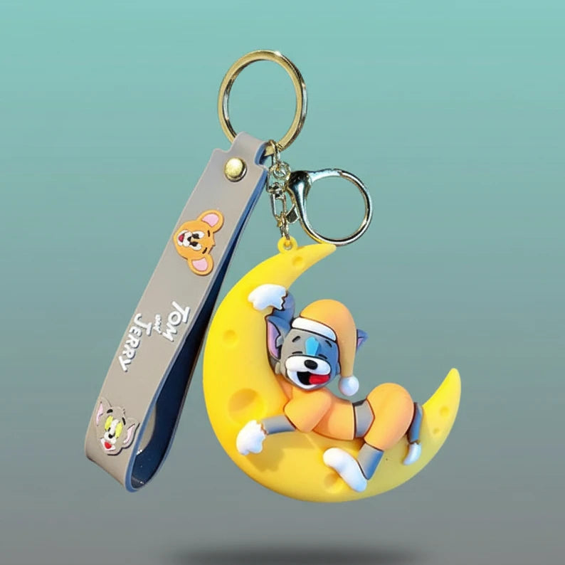 Tom & Jerry on Moon 3D Rubber Keychain with Wristband by Gifthubmart