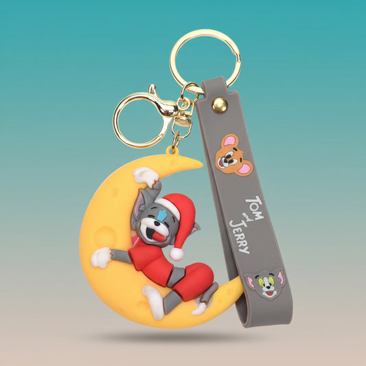 Tom & Jerry on Moon 3D Rubber Keychain with Wristband by Gifthubmart