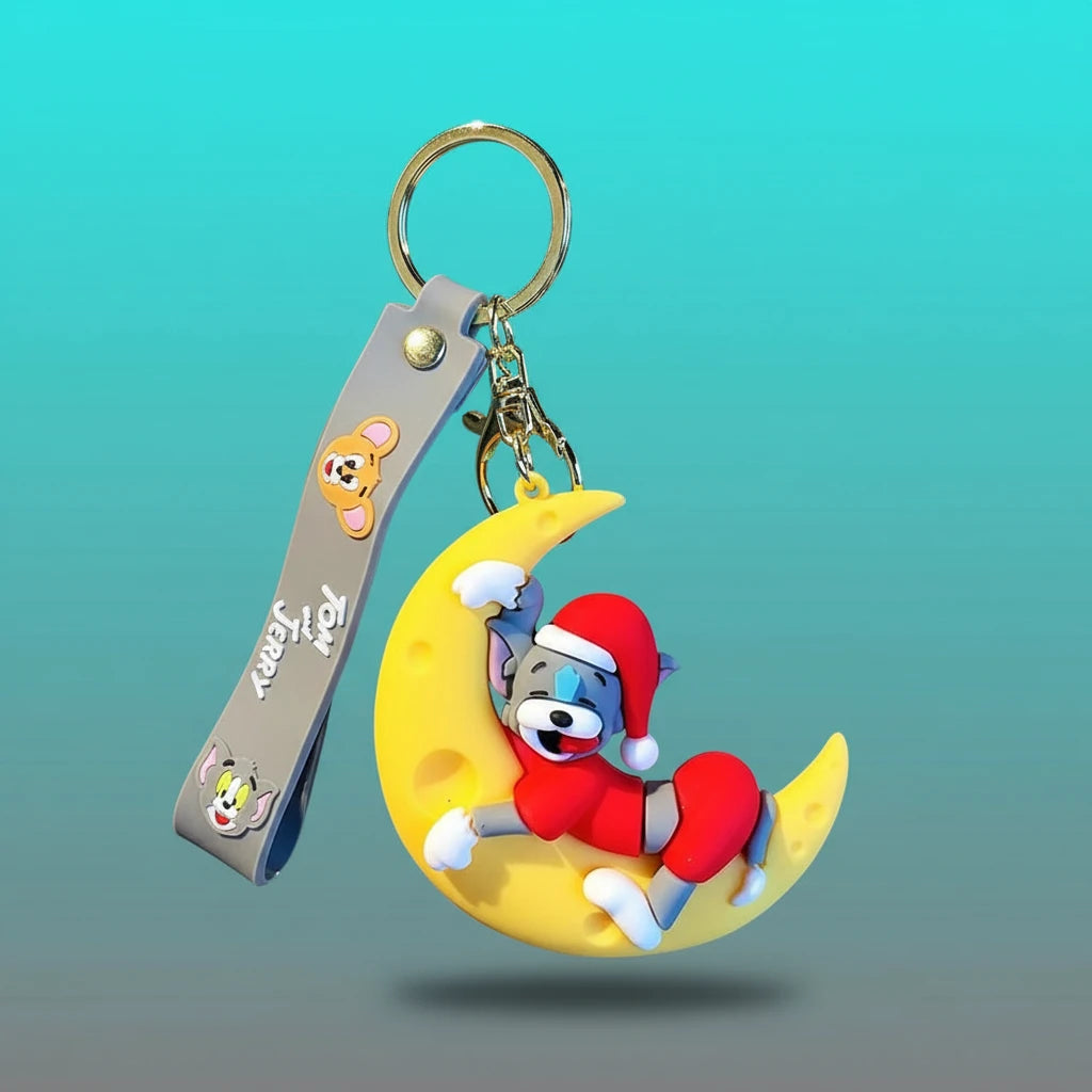 Tom & Jerry on Moon 3D Rubber Keychain with Wristband by Gifthubmart