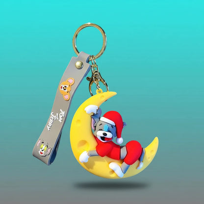 Tom & Jerry on Moon 3D Rubber Keychain with Wristband by Gifthubmart