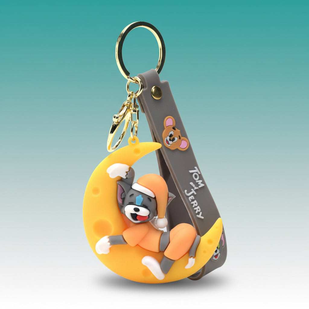 Tom & Jerry on Moon 3D Rubber Keychain with Wristband by Gifthubmart