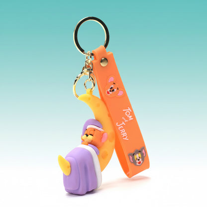 Tom & Jerry on Moon 3D Rubber Keychain with Wristband by Gifthubmart