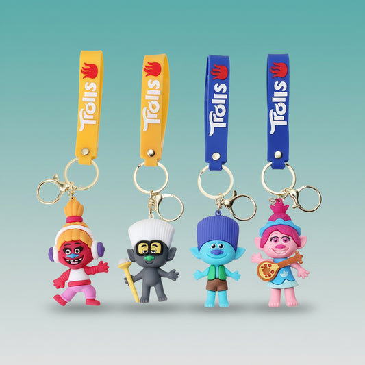 Trolls Cartoon 3D Character Keychain with Wristband by Gifthubmart