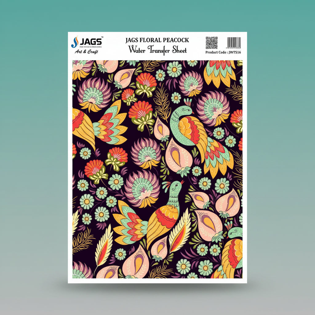 Water Transfer Sheet Floral Peacock JWTS16 by Gifthubmart