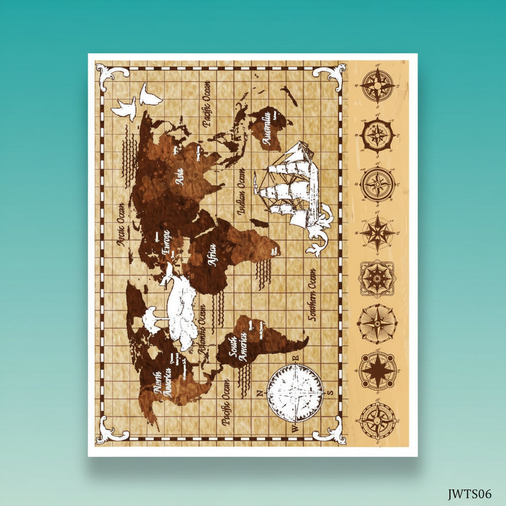 Water Transfer Sheet Retro World Map JWTS06 by Gifthubmart