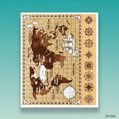 Water Transfer Sheet Retro World Map JWTS06 by Gifthubmart