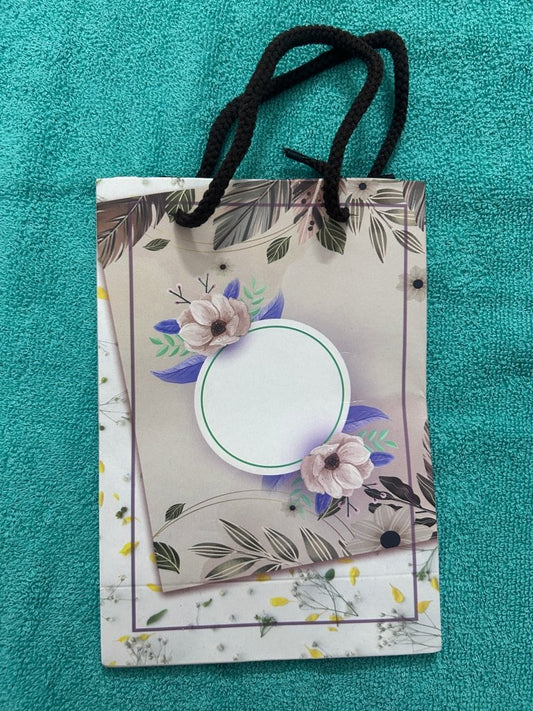 White With Beige Floral Paper Bag 5*7*2.5 inch - Gift Hub Mart