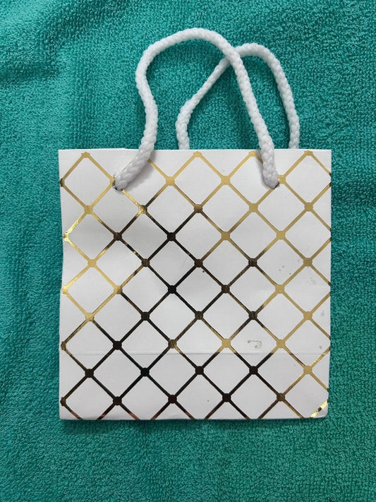 White With Golden Checks Mini Paper Bag 12.5*12.5 cm - Gift Hub Mart