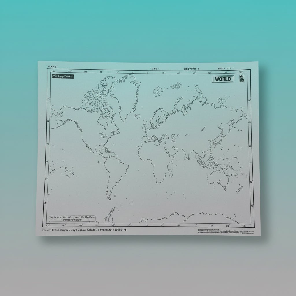 World Outline Map Plain (36.1 x 25.4 cms) by Gift Hub Mart