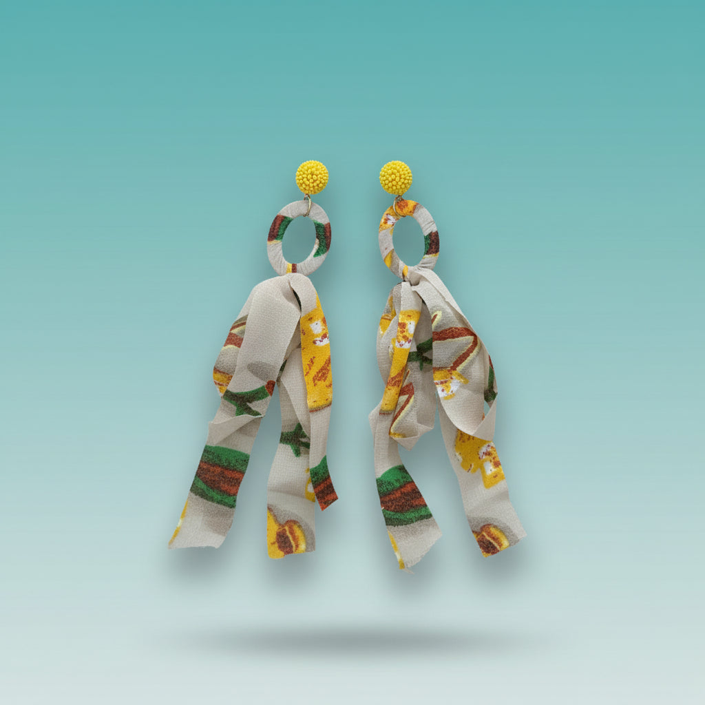 Yellow Beads & Fabric Earrings by Gift Hub Mart