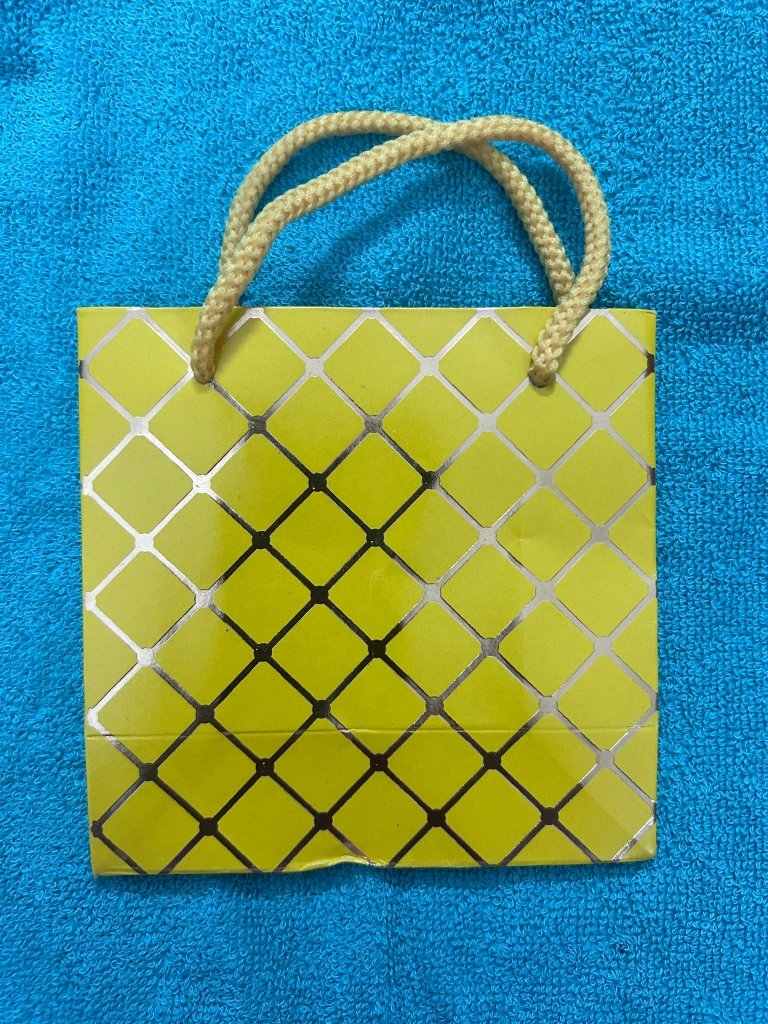 Yellow With Golden Checks Mini Paper Bag 12.5*12.5 cm by Gift Hub Mart