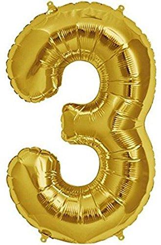 Golden Foil Balloon Number 3 by Gifthubmart